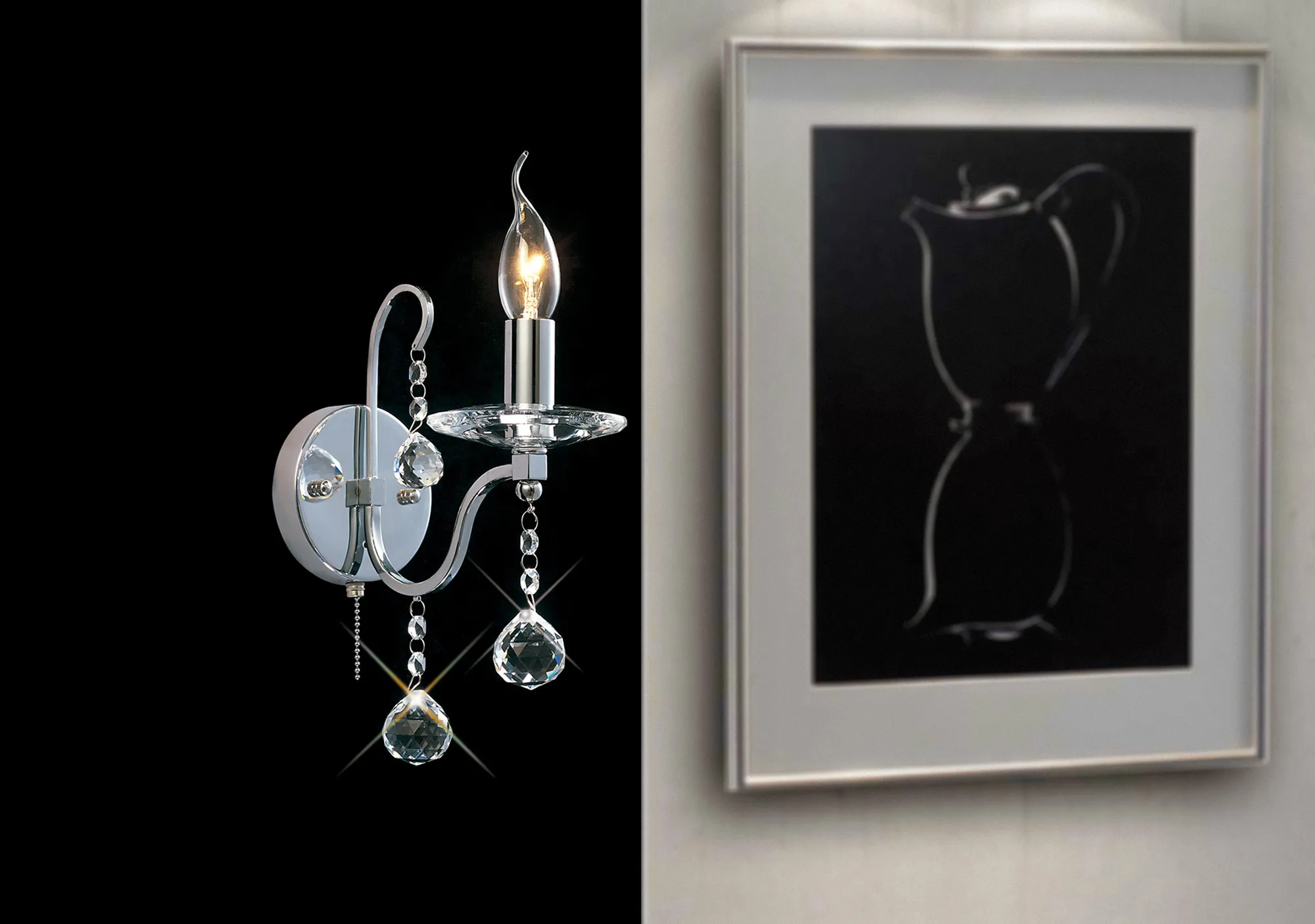 Bianco Polished Chrome Crystal Wall Lights Diyas Armed Wall Lights